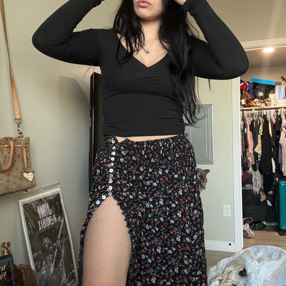Floral Black Skirt